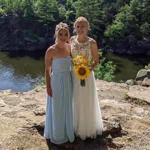 Strapless Crinkle Chiffon Dress with Cascade Skirt color ICE BLUE David’s Bridal